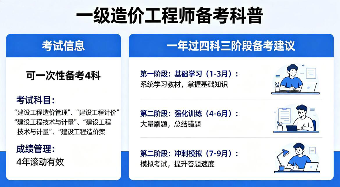 一造备考,可以一次性备考4科吗 一造备考,可以一次性备考4科吗